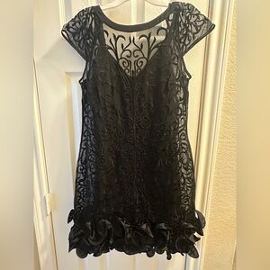GUESS Black Sheer Embroidered Mini Dress